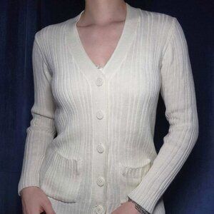 Vintage cream knit button-up cardigan with tiny pockets from Sears
